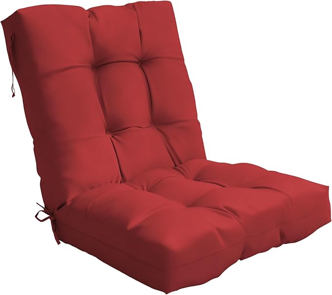 Outdoor Chair Cushion, 42x21x4 Inch Patio Cushions for Dining/Rocking Chairs, High Back Soft Seat Pad with Ties, Indoor Outside Use, Fade-Resistant & Waterproof, Red