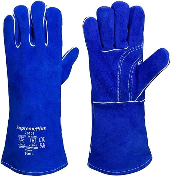 Blue Split Cowhide Welding Gloves - Shield Hands with Best Heat Resistant Welders Glove for Men & Women