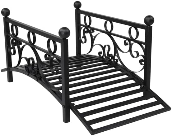 Black Iron Foot Bridge, Bridge Walkway for Garden Garden Bridge Metal Yard Arch Path Bridge Ourdoor Decorative Black Iron Foot Bridge for Landscaping, Arch Backyard Garden Bridge with Safety Siderails