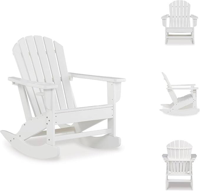 Signature Design by Ashley Sundown Treasure Cottage Weather Resistant Outdoor Rocking Chair with 1 Cup Holder, White