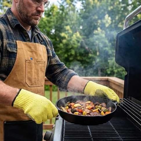 Heat Cut Resistant Gloves,Aramid leather Oven Gloves with Fingers,Heat Resistant Up to 550°F, Thick Knit Grill Mitts (silicone beads, Small)