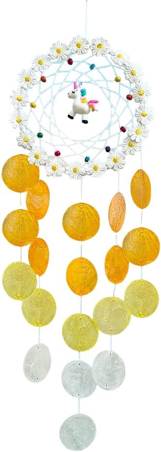 Chic Capiz Shell Wind Chime, Handmade Beach Wind Chimes for Outside, House Decoration for Courtyard, Window, Porch, Unique Gifts for Women (Yellow)