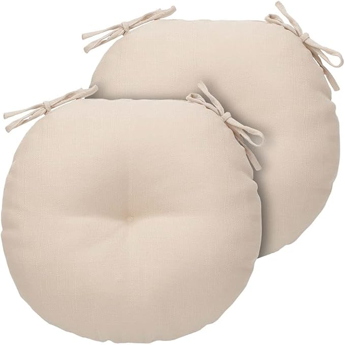 Bistro Chair Cushions 15 inch,Set of 2,Tufted Round Chair Cushions with Ties,15"x15"x4",Water Resistant Round Seat Cushion for Barstool Chairs,Patio Garden Kitchen Outdoor Furniture(Antique Beige)