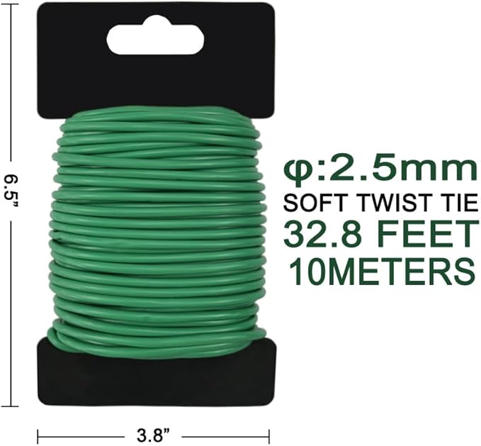 32.8FT Soft Twist Ties for Plants – Durable Flexible TPR Rubber Coated Garden Wire with UV Protection, Reusable Plant Tie for Securing Tomatoes, Delicate Stems, Vines, Flowers, 0.1 in Diameter
