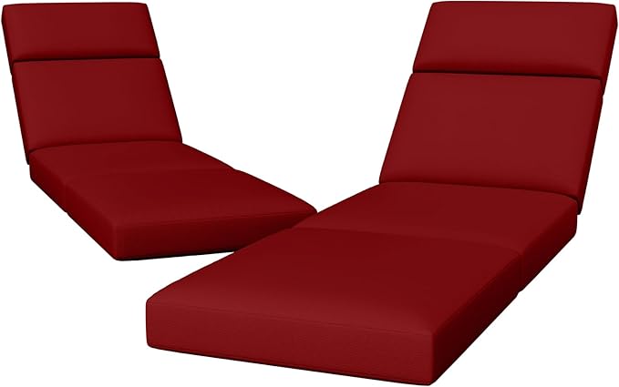 2 Pcs Chaise Lounge Cushions Outdoor, 72 x 21 x 4 Inch Lounge Chair Cushions for Outdoor Furniture - Waterproof Lounge Patio Replacement Cushion, 4In Fade-Resistant ThickPatio Chaise Lounge Cushion