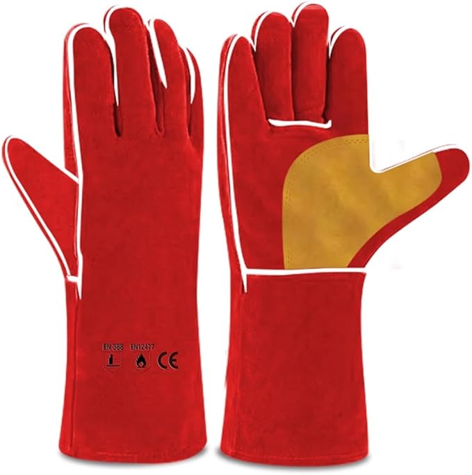 Edward Tools Pro Leather Welding Gloves 16” - Forearm Heat/Fire Resistant Gloves for BBQ, Grilling, Welding - Cowsplit leather with Fine Stitching - Wear Resistant Breathable Liner