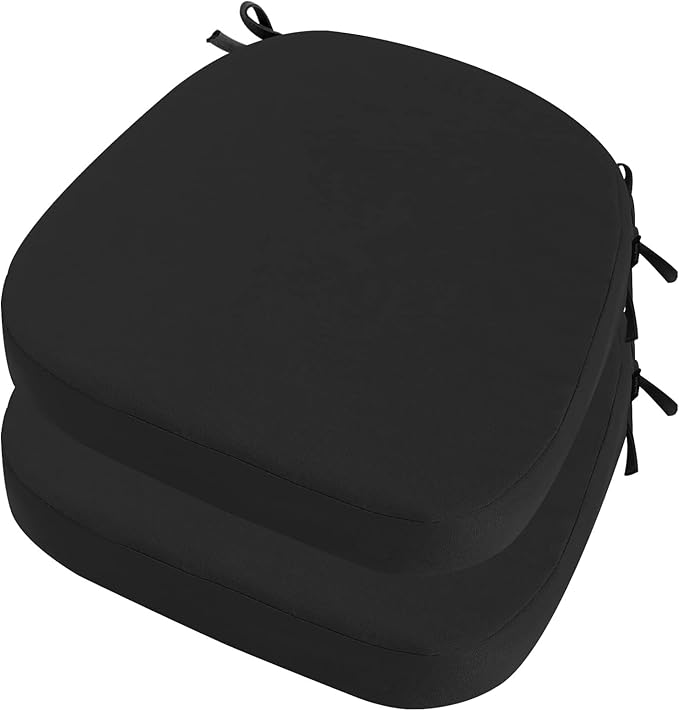idee-home Outdoor Chair Cushions Set of 2, 19" x 19" x 3" Thick D-Shaped Patio Furniture Outdoor Seat Cushions Waterproof with Ties, Dining Pads