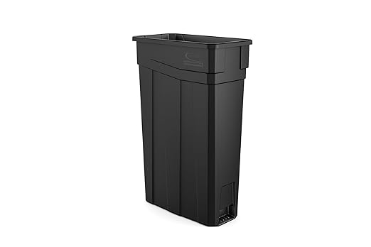 Suncast Commercial 23-Gallon Narrow Trash Can without Handles - Durable Garbage Can, Black, Made in the USA