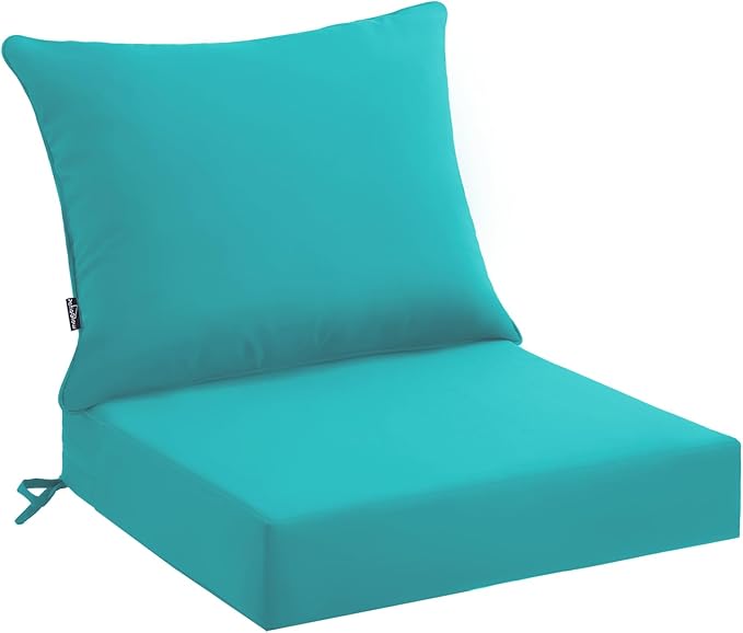 Outdoor Seat Cushion Set 22 x 24 x 4 Inch, Waterproof & Fade Resistant Patio Furniture Cushions with Removable Cover and Ties, Thick Deep Seating Pads for Outside Chair Sofa Couch, Teal
