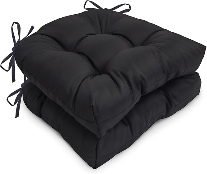 2 Pack Waterproof Outdoor Chair Cushions, Thick Tufted U-Shaped Seat Cushions with Adjustable Ties for Garden Chairs, Patio Furniture, 19x19x4.5 Inches