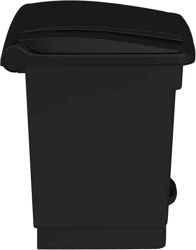 Safco Step On Plastic Trash Can with Foot Pedal, 8 Gallon Garbage Can for Kitchen, Indoor or Outdoor Use, Hands Free, Black