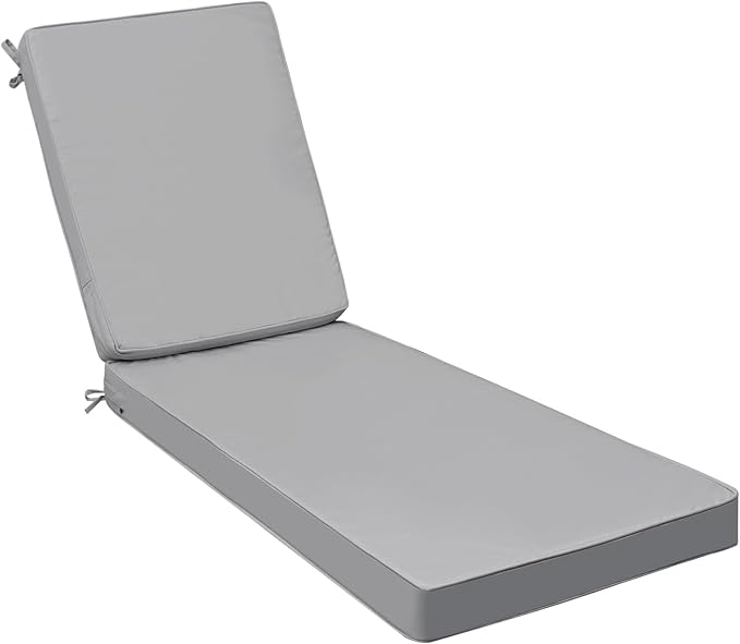AAAAAcessories Outdoor Chaise Lounge Cushions, Fade-Resistant, Waterproof Patio Furniture Replacement Cushions, 80" x 26" x 3", Gray