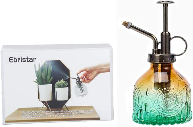 Glass Plant Mister Spray Bottle, Vintage Plant Spritzer, Succulent Watering Bottle with Top Pump, Small Plant Sprayer Mister Watering Can for Indoor Outdoor Houseplant - Green Brown Gradient
