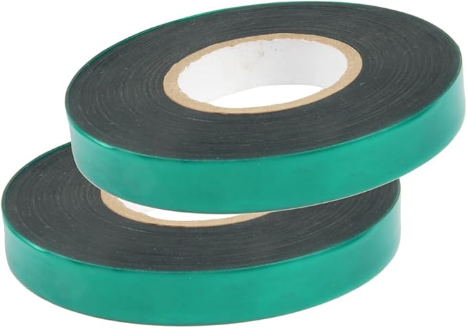 Stretch Tie Tape, 1/2" Garden Tie Tape Roll, 2 Rolls 300 Feet Thick Plant Ribbon Green Vinyl Stake for Indoor Outdoor Patio Plants Branches Flowers