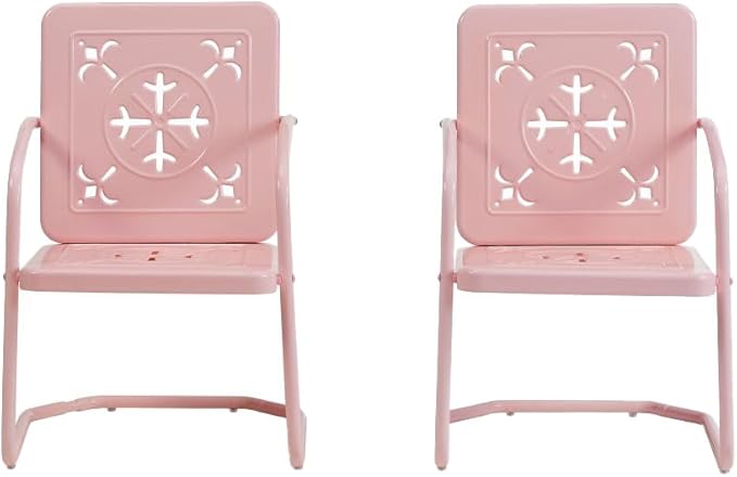 Crosley Furniture Azalea 2-Piece Outdoor Chair Set, Vintage Retro Metal Patio Chairs for Dining, Porch, Deck, Pastel Pink Gloss