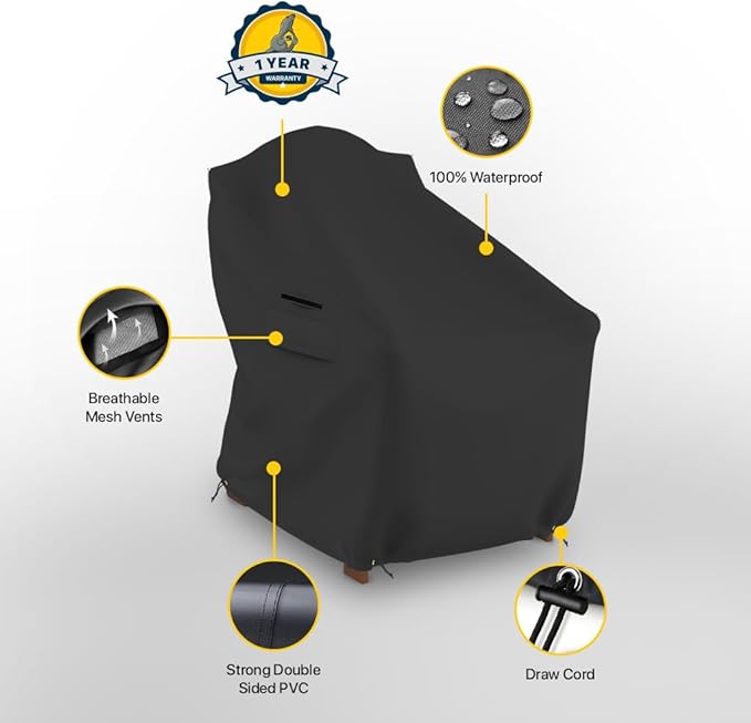 Seal Skin Covers Waterproof Adirondack Chair Cover, Heavy Duty Outdoor Furniture Cover with Drawstring, Buckles, Air Vent, Durable Fabric (Black, 30"W x 34"D x 36" H)