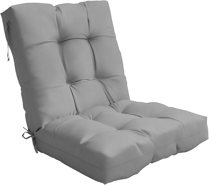 Outdoor Chair Cushion, 42x21x4 Inch Patio Cushions for Dining/Rocking Chairs, High Back Soft Seat Pad with Ties, Indoor Outside Use, Fade-Resistant & Waterproof, Light Gray