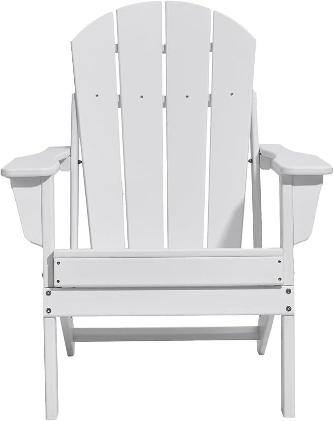 VEVOR Folding Adirondack Chairs Set of 2 with Cup Holder, All-Weather Portable Plastic Fire Pit Chair, Outdoor Adirondack Patio Chair, with Relaxing Arm Rest Ergonomic, for Garden, Backyard, White