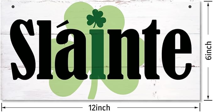 Hanging St Patricks Day Wood Decor Sign, Slainte Printed Wood Wall Art Sign, Irish Home Signs Decor, Hanging Door Wood Sign, Shamrock Sign, St Patricks Day Decor, Rustic Farmhouse Décor