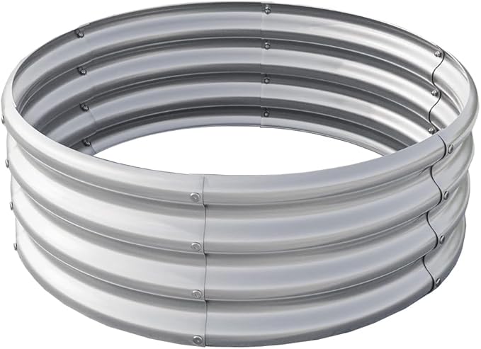 Galvanized Steel Fire Ring, Round Metal Garden Planter, Silver, Raised Bed, 24-Inch Diameter