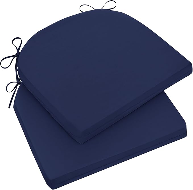 Wellsin Outdoor Chair Cushions for Patio Furniture, 3-Year Color Fastness Patio Chair Cushions Set of 2, Water Resistant Round Corner Outdoor Seat Cushions 17"X16"X2", Navy