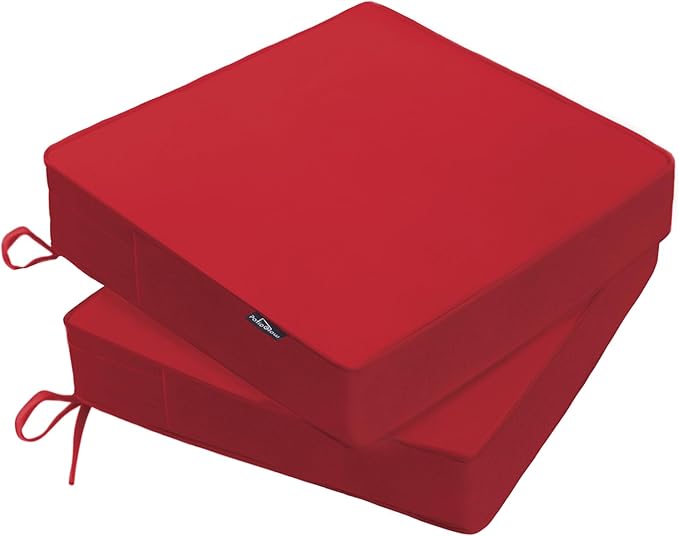 Outdoor Chair Cushions 18 x 18 x 3 Inch, Waterproof & Fade Resistant Patio Seat Cushion for Furniture with Handle and Ties, Thick Seating Pads for Outside Sofa Couch Set of 2, Red