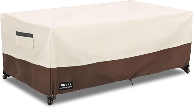 Outdoor Patio Coffee Table Cover, 600D Waterproof Heavy Duty Outdoor Table Cover, Patio Furniture Covers 48 x 28 x 16 inches Beige and Brown
