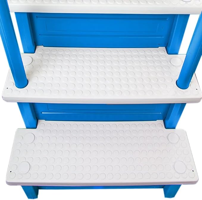 Aqua Select Above Ground Anti-Slip Pool Steps to Deck | Safety Swimming Pool Ladder | Designed for Above Ground Swimming Pools | Holds Up to 250 Pounds | Blue w/White Steps
