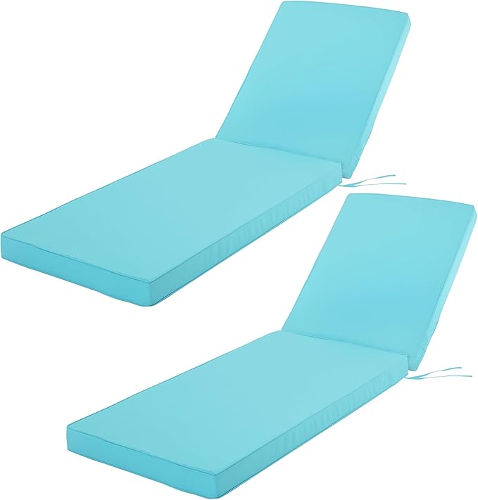 Outdoor Chaise Lounge Cushion Set of 2, Fadesafe Water-Repellent Lounge Deck Reclining Chair Cushions for Patio Furniture Lawn Pool Resort Hotel, 80x26x3 Inch, Light Blue