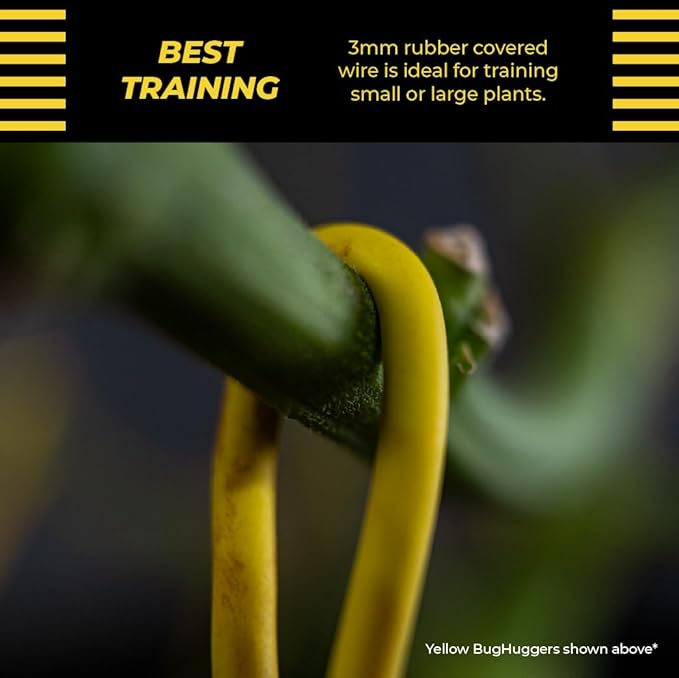 BudHuggers for Optimal Plant Training | 50ft (15M) | 3mm Thick Garden Wire Ties | Flexible & Durable | Rubber Plant Ties to Yield Bigger Buds, Stronger Branches & Larger Canopies | Reusable
