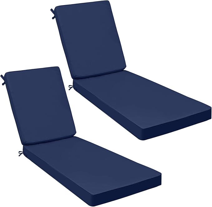 AAAAAcessories Outdoor Chaise Lounge Cushions, Waterproof Patio Furniture Replacement Cushions, Fade-Resistant, 74" x 23" x 3", Set of 2, Navy Blue