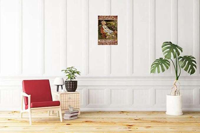 Garden Signs A Girl Loves Dogs and Gardening Vintage Metal Tin Sign Garden Decor For Bedroom Home Hotel Bar Cafe Wall Decoration 8x12 Inch