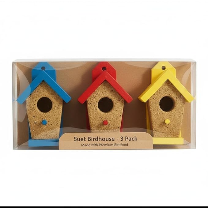 3pk Refillable Suet Cake Bird Houses Feeder, Seeded Birdhouse, Suet Birdfeeder, Bird Feeder with Suet Cake, Bird Feast Feeder for Outdoor, Wall Tree Moutable