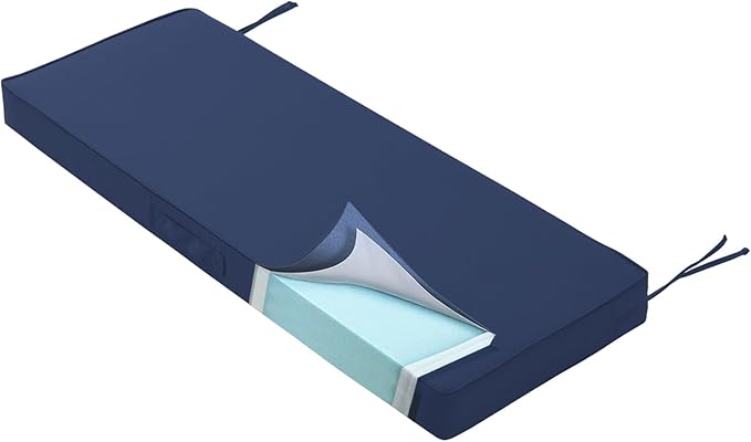 Outdoor Bench Cushion 4 inches Memory Foam Waterproof Patio Furniture Bench Cushion Porch Swing Cushion with Handle and Adjustable Strap, 36 x 18 Inch Navy