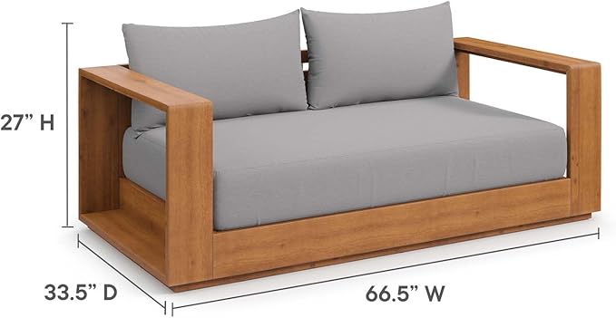 Modway Tahoe Acacia Wood Outdoor Patio Loveseat in Natural Light Gray with Weather-Resistant Cushions - Ideal as a Patio Couch, Outdoor Sofa, or Wood Couch
