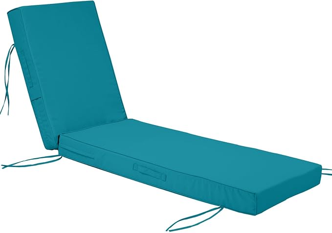 Outdoor Chaise Lounge Cushions, 4 Inch Thick Waterproof Fade Resistant Patio Furniture Lounger Chair Cushion Pad for Pool (1, Turquoise, 72'' L x 21'' W x 4" T)