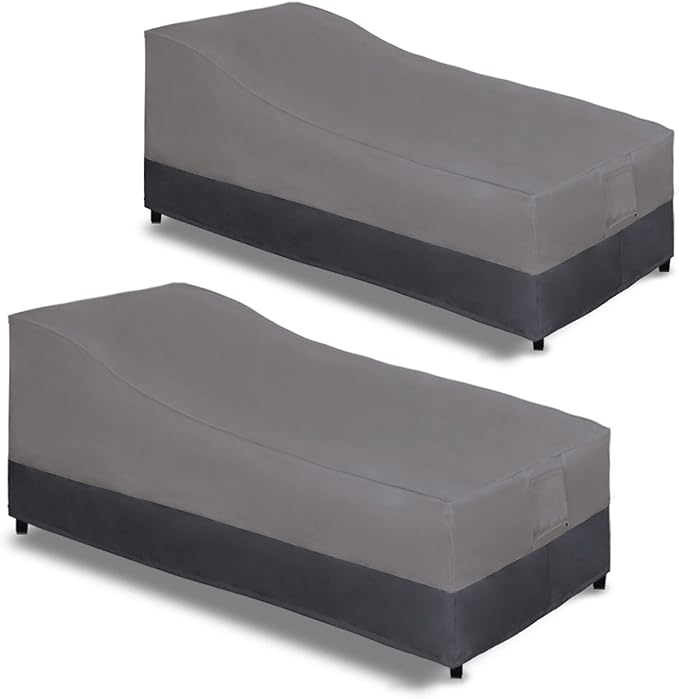 Easy-Going Waterproof Outdoor Chaise Lounge Cover, Heavy Duty Patio Lounge Chair Cover, Windproof Outdoor Furniture Cover with Air Vent 2 Pack-68Wx30Dx30H inch, Gray/Dark Gray