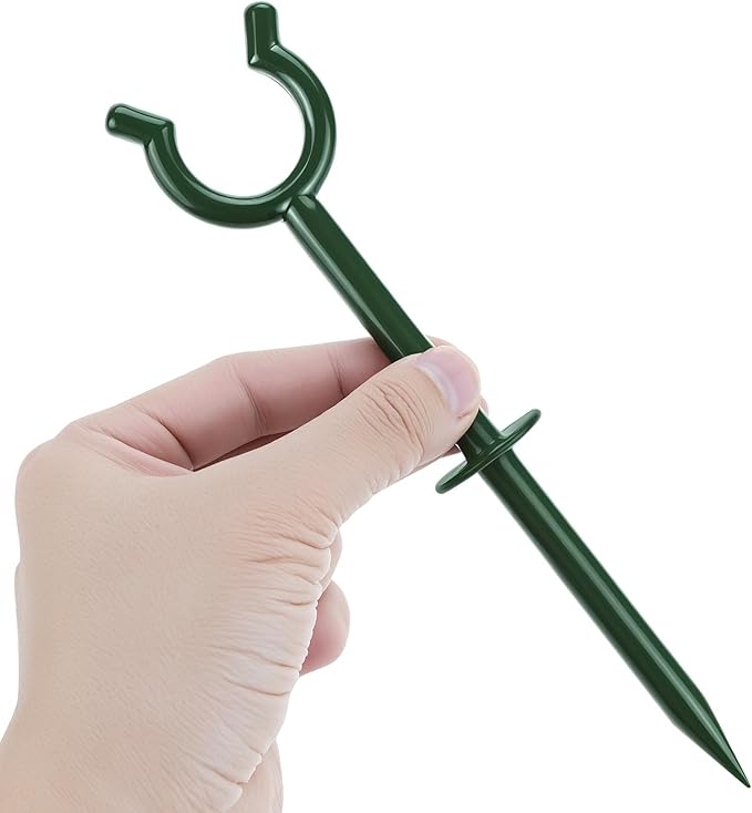 QWORK 3/4" Garden Hose Holder Brackets - 20 Pcs Plastic Outdoor Hose Guide Stakes Support Spike Tool