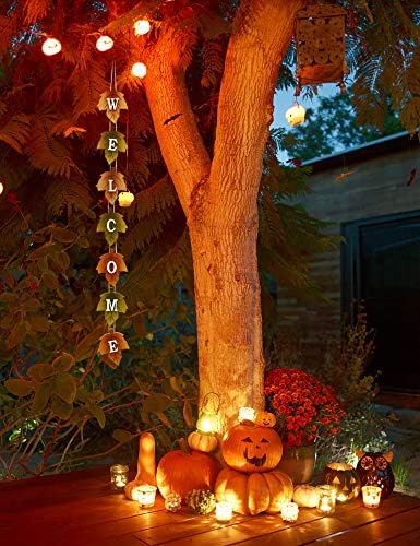 Attraction Design Wood Autumn Welcome Sign Fall Front Door Decor, Rustic Hanging Welcome Door Sign for Autumn Harvest Thanksgiving Halloween Door Wall Decoration Indoor Outdoor 4.25"X36" (2)