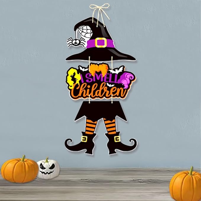 Halloween Decorations Witch Hanging Sign Front Door Hanger Wreath Decor Indoor Outdoor Yard Wall Decorations Witch Hat Door Sign for Halloween Party Farmhouse House Home Decor Supplies