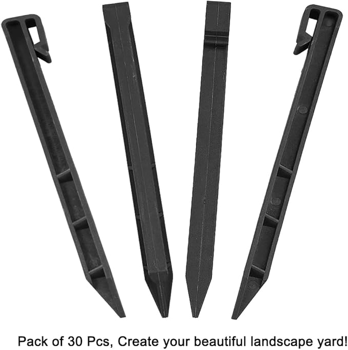 30 PCS Landscape Edging Garden Stakes, 10 Inch Black Landscaping Anchoring Spikes Heavy Duty Plastic Garden Ground Netting Stakes for Edging, Terrace & Garden
