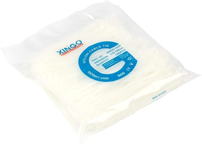 XINGO 1000 PCS 6 inch White Cable Zip Ties, 18lb Strength, Small Tie Wraps Self-Locking Nylon Zip Ties for Indoor and Outdoor Use