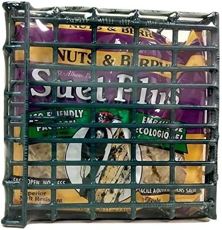 Wildlife Sciences Suet Feeder Cage Suet Cake Combo for Wild Birds | Includes 1 Suet Feeder and 11 Ounce Nuts and Berry Cake