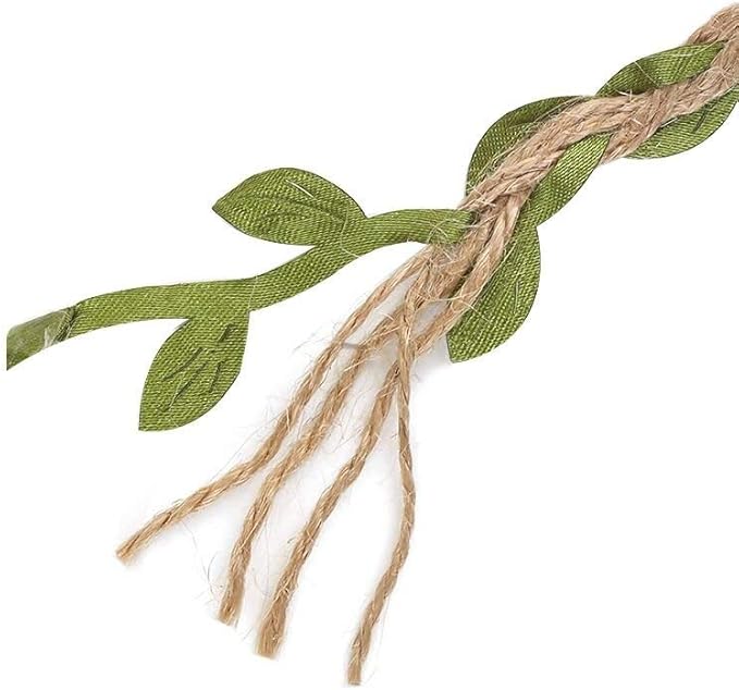 Tenn Well Burlap Leaf Ribbon, 132Feet 5mm Jute Twine Vine with Artificial Leaves for Crafts, Wedding, Jungle Party Decor (2PCS x 66Feet)
