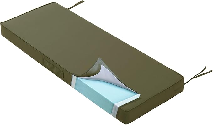 Outdoor Bench Cushion 4 inches Memory Foam Waterproof Patio Furniture Bench Cushion Porch Swing Cushion with Handle and Adjustable Strap, 36 x 18 Inch Sage Green