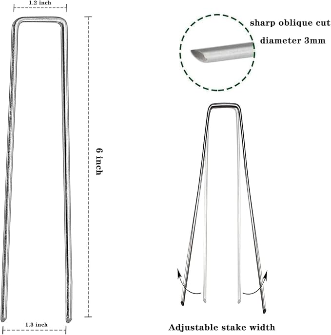 20 Pcs 6 inch Garden Landscape Staples Galvanized Pins Lawn Stakes for Weed Barrier Ground Cover,U-Type Heavy Duty (20 Pcs x 6")