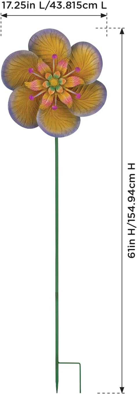 Regal Art & Gift Textured Flower Purple Wind Spinner - Metal Yard Decorations Outdoor | Kinetic Garden Spinner for Lawn, Pathway, or Flower Bed | Weather-Resistant Outdoor Sculpture