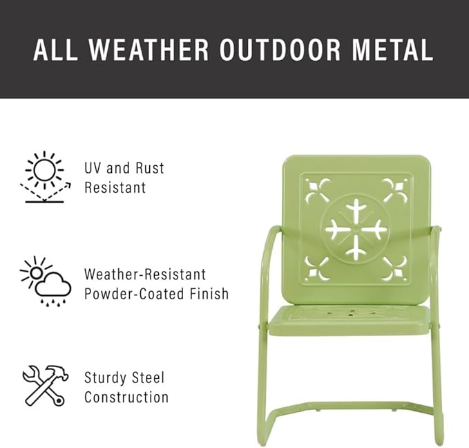 Crosley Furniture Azalea 2-Piece Outdoor Chair Set, Vintage Retro Metal Patio Chairs for Dining, Porch, Deck, Key Lime Gloss