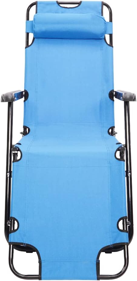 Portable Outdoor Folding Lounge Chair, Camping Chair, Reclining Chair with Pillow,Chaise Lounge for Ioor Outdoor Patio Deck Yard Beach Poolside, Blue