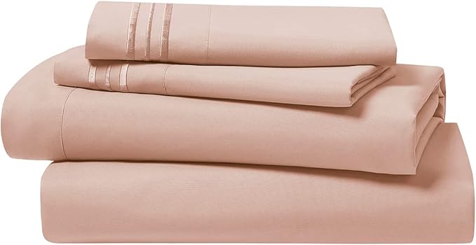 Clara Clark Bed Sheets, Premier 1800 Series 4 Piece Bed Sheet Set, Deep Pocket, Wrinkle, Fade, Stain Resistant, Luxury Soft Bedding Sheets & Pillowcases, Split King, Peach